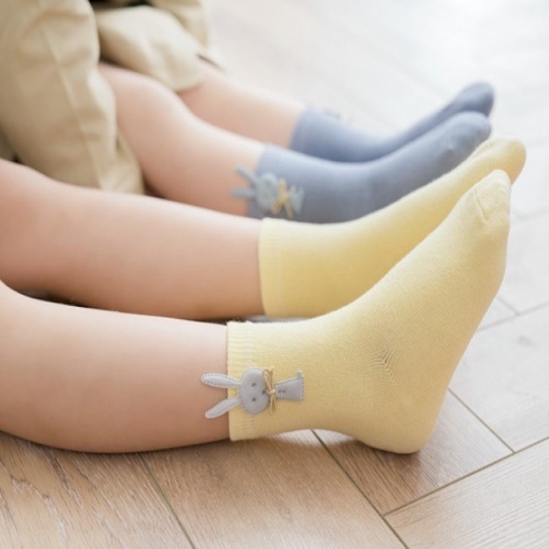Girls 6-12 Years Rabbit Design Set of 5 Pairs Cotton Quarter Socks KS125